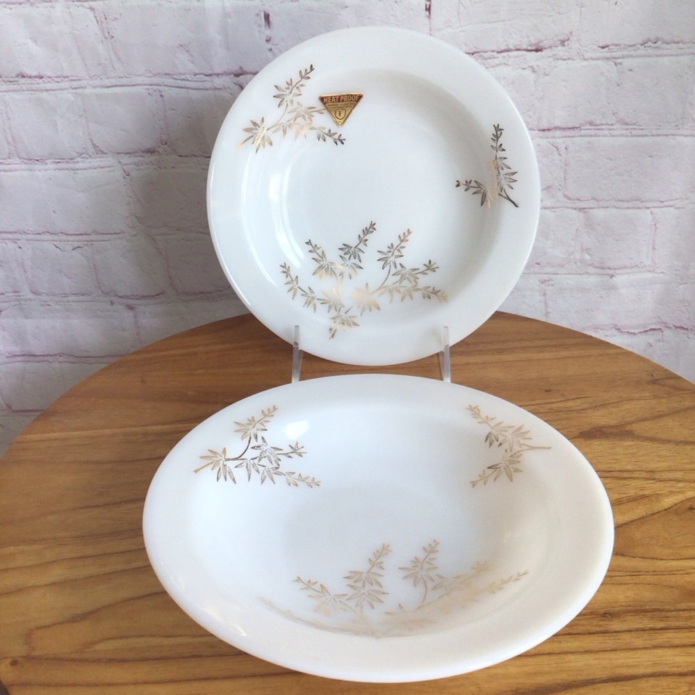 Vintage Federal Glass Golden Bamboo Rim Soup Bowls - Set of 2